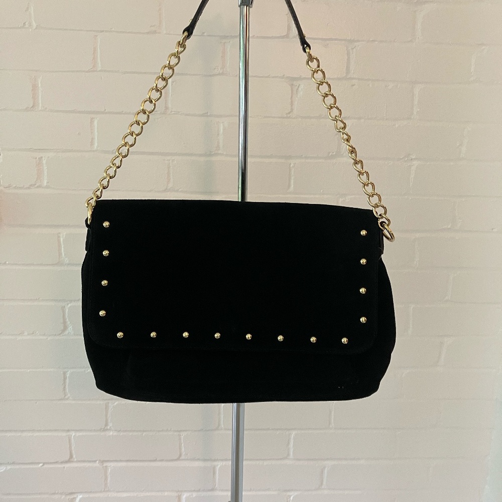 Talbots classic Vintage Black Suede with Gold Stud Handbag